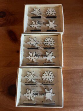 NIB World Market Rustic Cream Snowflake Placecard Holders - Set of Twelve